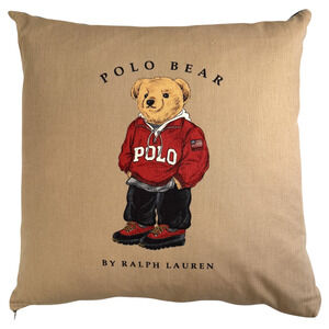 Ralph Lauren Polo Bear Pillow Vintage Goose Down Throw Denim Back Khaki 16" HTF